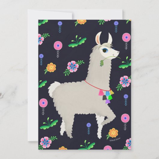 Invitation Llama aux fleurs do-it-yourself blanc (Devant)