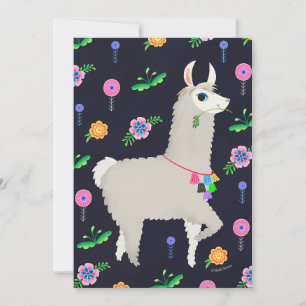 Invitation Llama aux fleurs do-it-yourself blanc