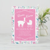 Invitation Llama Baby shower mignonne fille rose (Debout devant)