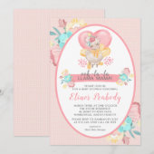 Invitation Llama Baby shower rose Floral (Devant / Derrière)