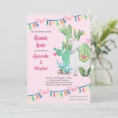 Invitation Llama Baby shower rose Llama Love (Debout devant)