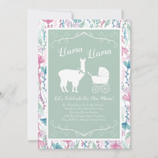 Invitation Llama Baby shower vert mignon Hommes Neutre (Devant)