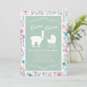 Invitation Llama Baby shower vert mignon Hommes Neutre (Debout devant)