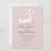 Invitation Llama bébé avec Fleurs blanches et roses Adorable (Devant)