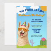 Invitation Llama Birthday Party Invite, No Prob-Llama (Devant / Derrière)