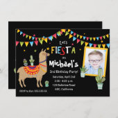 Invitation llama Cactus photo fête d'anniversaire personnalis (Devant / Derrière)