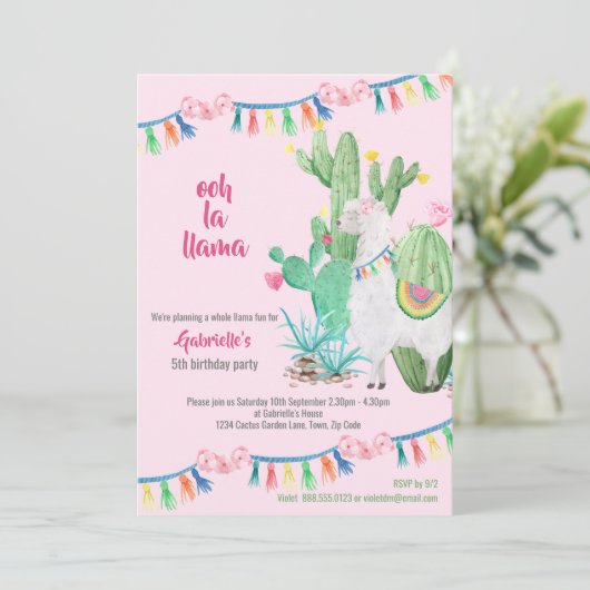 Invitation Llama Cactus Tout Llama Fun Girls Anniversaire (Debout devant)