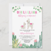 Invitation Llama Cactus vert rose Succulent Baby shower fille (Devant)