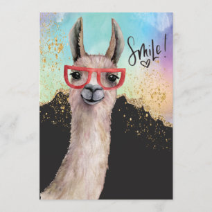 Invitation Llama Drôle Paillettes Aquarelle Mariage Reporté