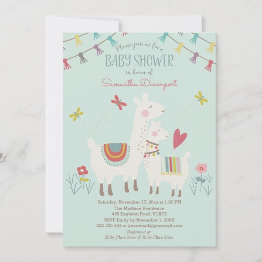 Invitation Llama et Mama Baby shower Mention d'invitation (Devant)