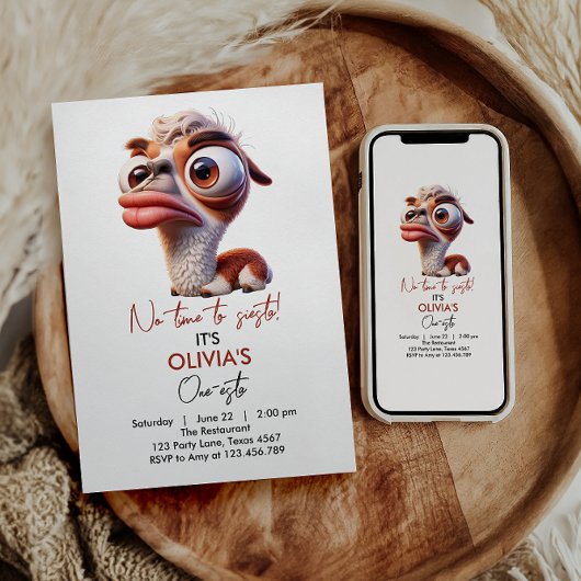 Invitation Llama Fiesta Funny Caricature 1er anniversaire