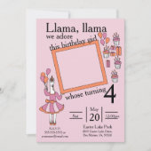 Invitation Llama fille d'anniversaire (Devant)