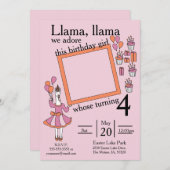 Invitation Llama fille d'anniversaire (Devant / Derrière)