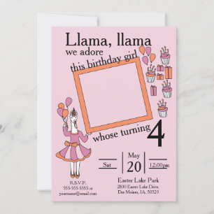 Invitation Llama fille d'anniversaire