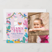 Invitation Llama Fun Alpaca Girl rose Anniversaire Photo (Devant)