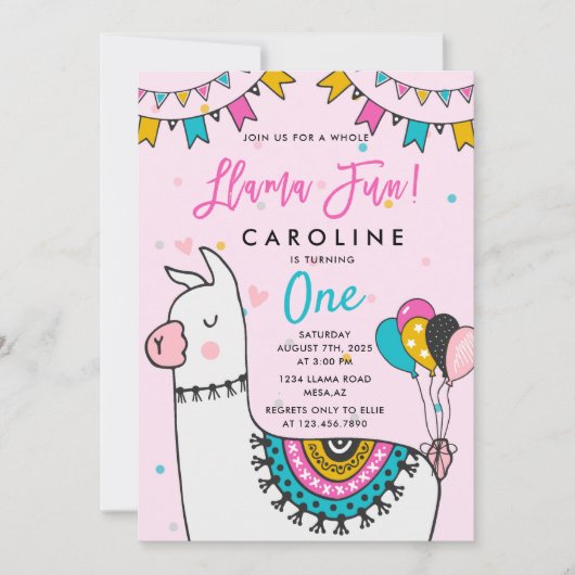 Invitation Llama Fun Anniversaire (Devant)