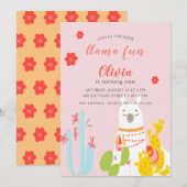 Invitation Llama Fun Anniversaire Rose (Devant / Derrière)