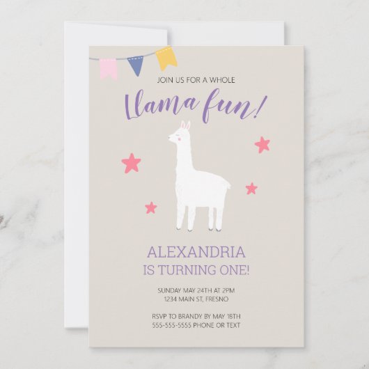 Invitation Llama Fun Joli Boho Anniversaire (Devant)