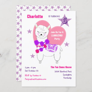Invitation Llama Llamazing Girls mignonne fête d'anniversaire