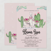 Invitation Llama Love Fiesta Cactus Baby shower mexicain (Devant / Derrière)