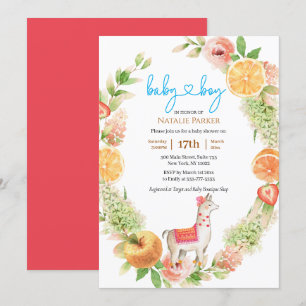 Invitation Llama Mama Agrumes Flore Vert Bébé Garçon Douche