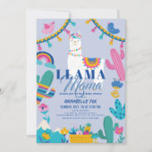 Invitation Llama Mama Alpaca Cactus Blue Boy Baby shower (Devant)