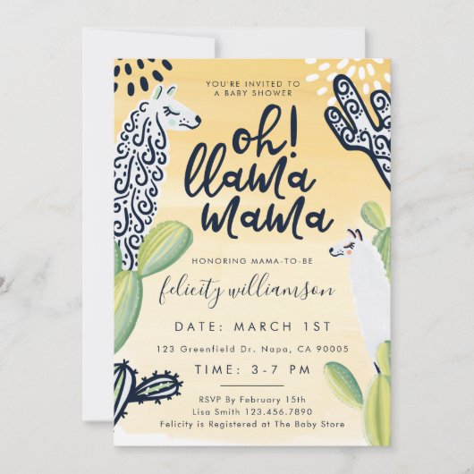 Invitation Llama Mama Baby shower neutre pour les femmes Invi (Devant)