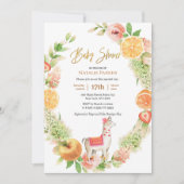 Invitation Llama Mama Citrus Baby shower de verdure fleurie (Devant)