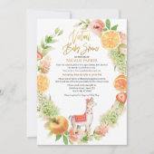 Invitation Llama Mama Floral Green Baby shower virtuel (Devant)