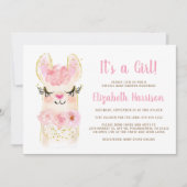 Invitation Llama Mama Rose Baby Girl Virtual Shower Invitatia (Devant)