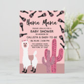 Invitation Llama Mama rose mignon Baby shower Cactus Maraca (Debout devant)