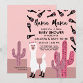 Invitation Llama Mama rose mignon Baby shower Cactus Maraca (Devant / Derrière)
