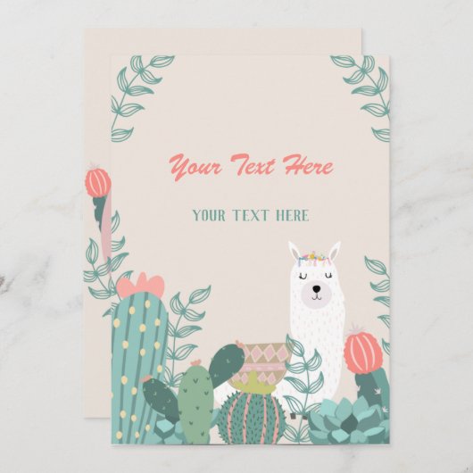 Invitation Llama N'Importe Quel Événement (Devant / Derrière)