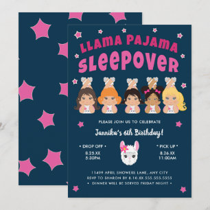 Invitation Llama Pajama Slepover Hot rose Navy