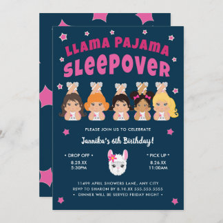 Invitation Llama Pajama Slepover Hot rose Navy