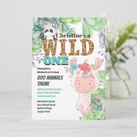 Invitation Llama panda ours mignon ferme jungle sauvage un (Debout devant)