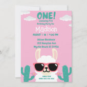 Invitation Llama Premier anniversaire Pink Green Party (Devant)
