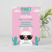 Invitation Llama Premier anniversaire Pink Green Party (Debout devant)