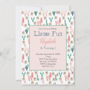 Invitation Llama Rose et Cactus Vert Anniversaire Enfants Mig