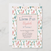 Invitation Llama rose et vert Cactus mignonne Anniversaire de (Devant)