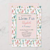 Invitation Llama rose et vert Cactus mignonne Anniversaire de (Devant / Derrière)