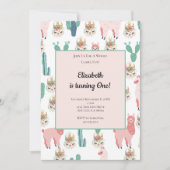 Invitation Llama rose et vert Cactus mignonne Anniversaire de (Devant)