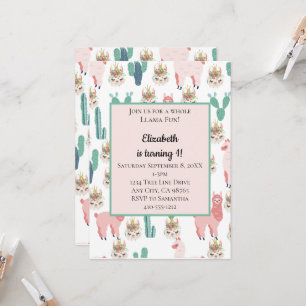 Invitation Llama rose et vert Cactus mignonne Anniversaire de