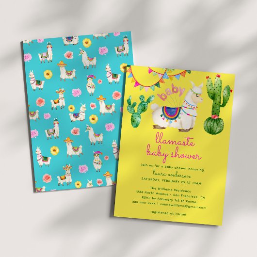 Invitation Llamaste - Llama Baby shower coloré mexicain
