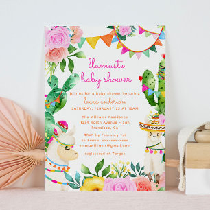 Invitation Llamaste Yoga Llama Baby shower coloré mexicain