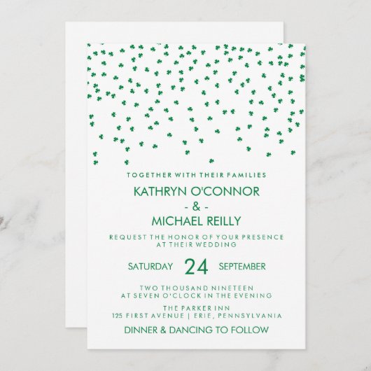 Invitation L'Mariage irlandais Confetti en blanc (Devant / Derrière)