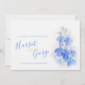 Invitation Lobelia bleu floral blanc gris bleu mariage (Devant)