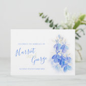 Invitation Lobelia bleu floral blanc gris bleu mariage (Debout devant)