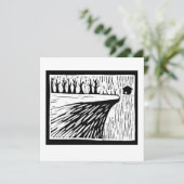 Invitation LOCAL GRAVITY maison suspendue linogravure (Debout devant)