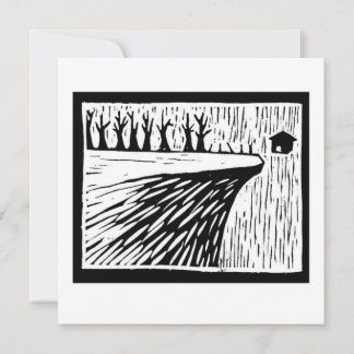 Invitation LOCAL GRAVITY maison suspendue linogravure